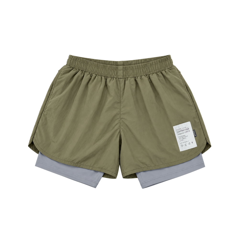 Poleyrum Jungle Running Shorts Double Layer -  Olive Green