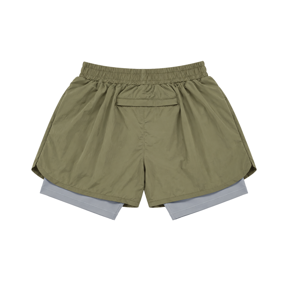Alternative view of Poleyrum Jungle Running Shorts Double Layer -  Olive Green