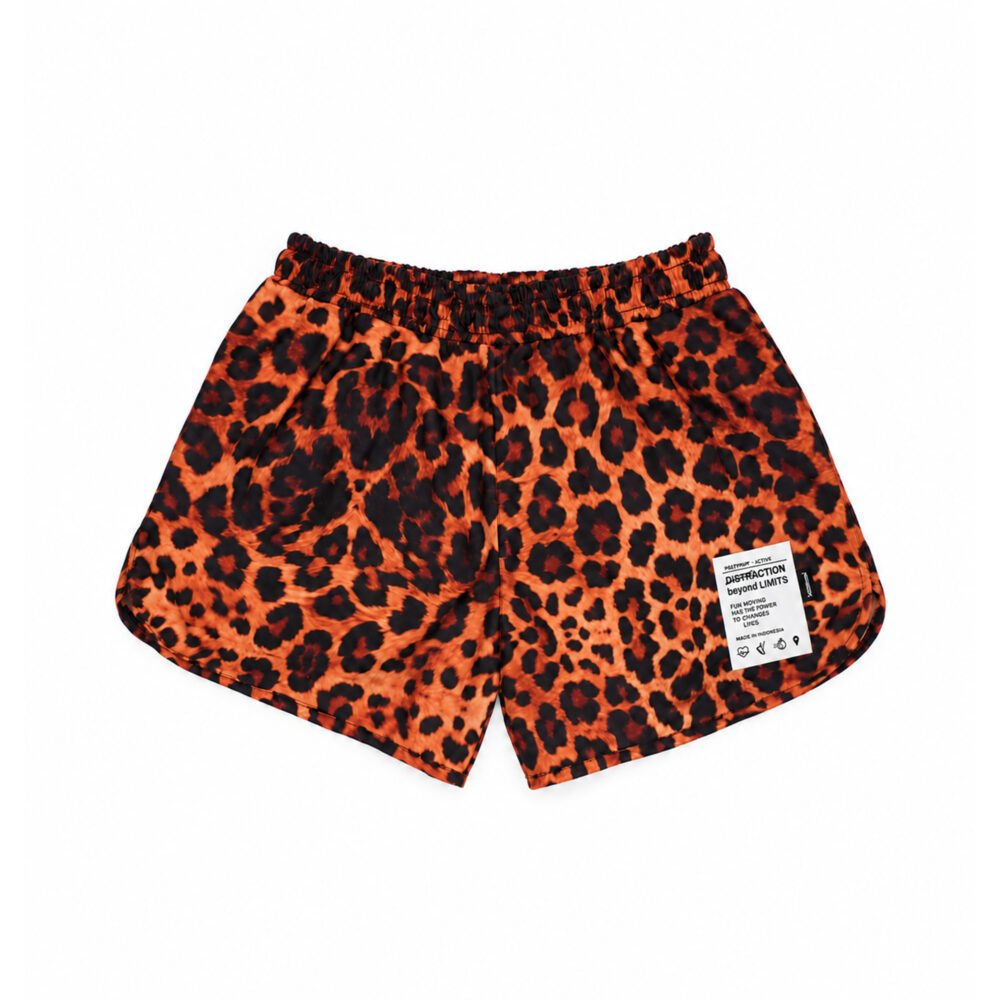 Poleyrum Leopard Running Shorts Single Layer - Orange Black