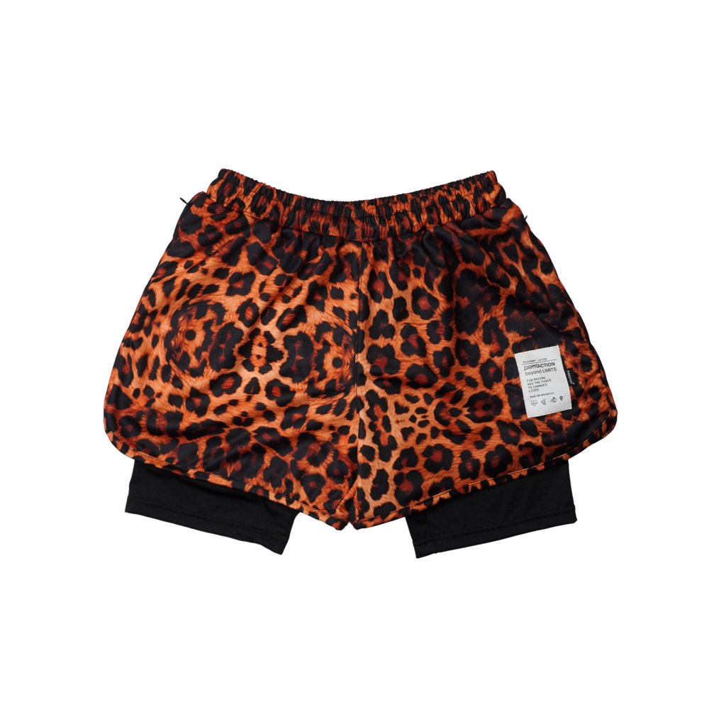Poleyrum Leopard Running Shorts - Orange Black