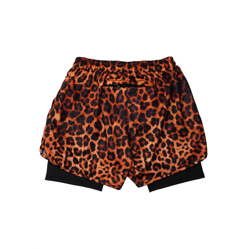 Alternative view of Poleyrum Leopard Running Shorts - Orange Black