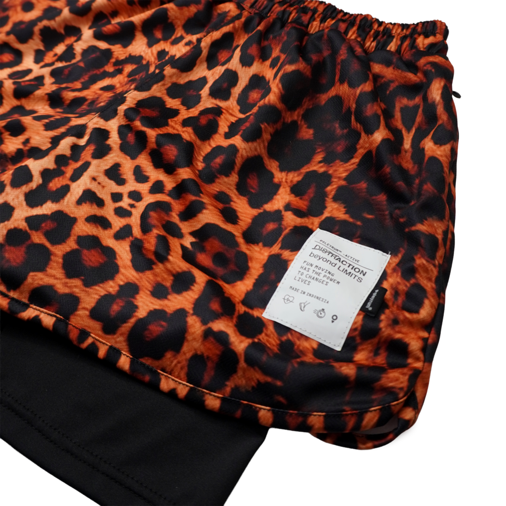 Poleyrum Leopard Running Shorts - Orange Black - Image 3